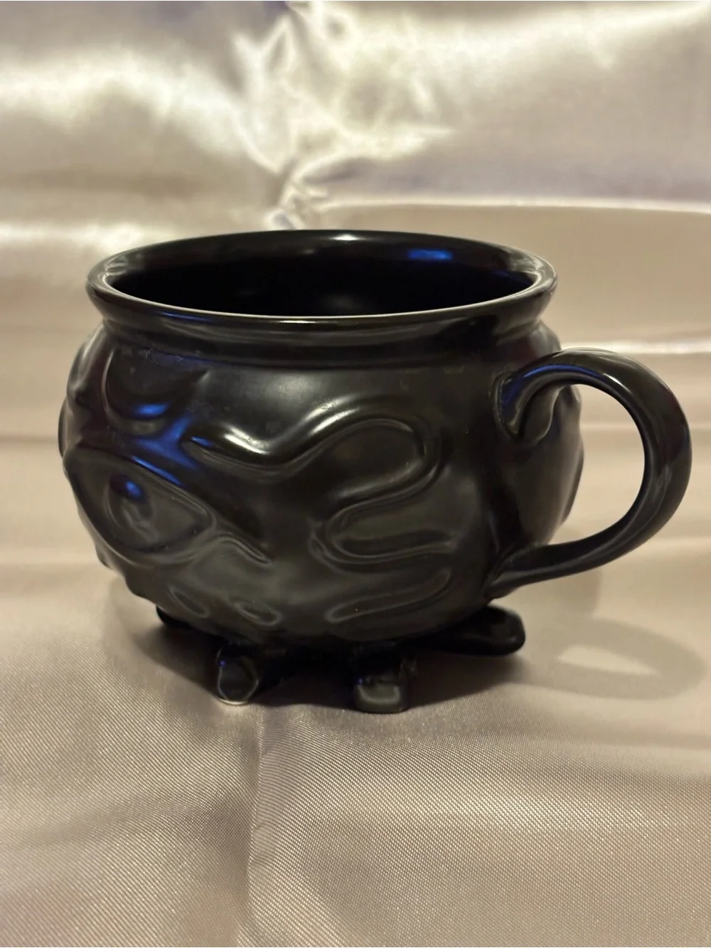 Black Cauldron Ceramic Mug. Halloween. Embossed.